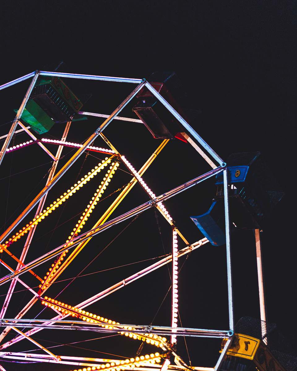 amusement park Ferris wheel during night bow